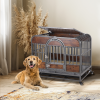 46in Heavy Duty Dog Crate, Furniture Style Dog Crate with Removable Trays and Wheels for High Anxiety Dogs