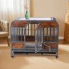 46in Heavy Duty Dog Crate, Furniture Style Dog Crate with Removable Trays and Wheels for High Anxiety Dogs