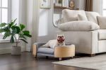 Scandinavian style Elevated Dog Bed Pet Sofa With Solid Wood legs and Bent Wood Back, Velvet Cushion,Mid Size Light Grey