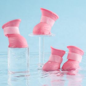 Dog Rain Boots 4Pcs Pet Dog Puppy Warm Waterproof Silicone Non-Slip Rain Boots Footwear Shoes Dog Cat Pet Toy Dog Rain Boots  Dog Rain Shoes, Cat Rain (Option: Pink-S 4x3.5cm)