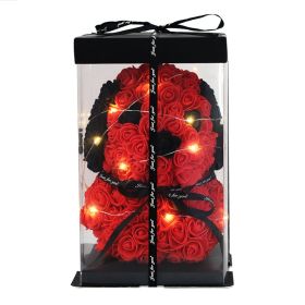 Creative Style Rose Dog Doll Christmas Gift Decoration (Option: Red-25cm dog+Gift box+lamp)