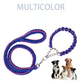 Eight-strand nylon braided dog collar leash dog chain impact blasting chain pet leash (Specification (L * W): M, colour: blue and purple)