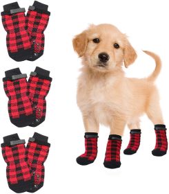 Chrismas Anti-Slip Dog Socks; Waterproof Paw Protectors with Reflective Straps Traction Control for Indoor & Outdoor Wear; 4pcs (colour: Black dog claw, size: S (4 sets))