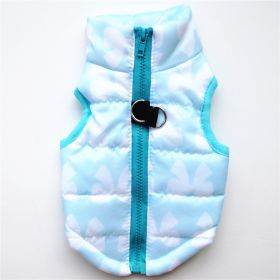 New Dog Clothes Winter Thickened Dog Cotton-padded Jacket Waistcoat Vest Down Silk Cotton Traction Buckle (Option: Blue Bow-XS)