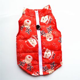 New Dog Clothes Winter Thickened Dog Cotton-padded Jacket Waistcoat Vest Down Silk Cotton Traction Buckle (Option: Christmas Red Old Man-XS)