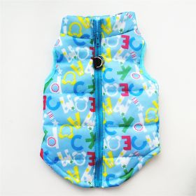 New Dog Clothes Winter Thickened Dog Cotton-padded Jacket Waistcoat Vest Down Silk Cotton Traction Buckle (Option: Light Blue Letters-S)