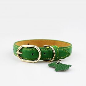 Pet Leather Collar Color Cowhide (Option: Green-XL)