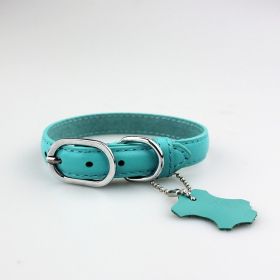 Pet Leather Collar Color Cowhide (Option: Lake Blue-XL)